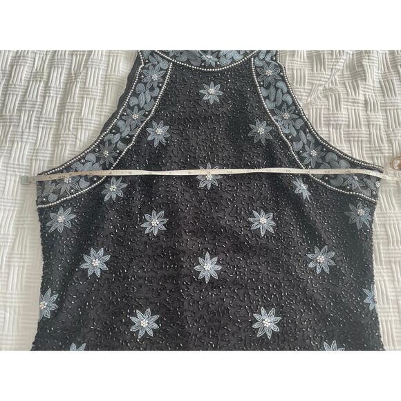 VTG All Over Floral Beaded Modest Asymmetric Hem Sleeveless Top NYE Elegant Y2K - Picture 8 of 12